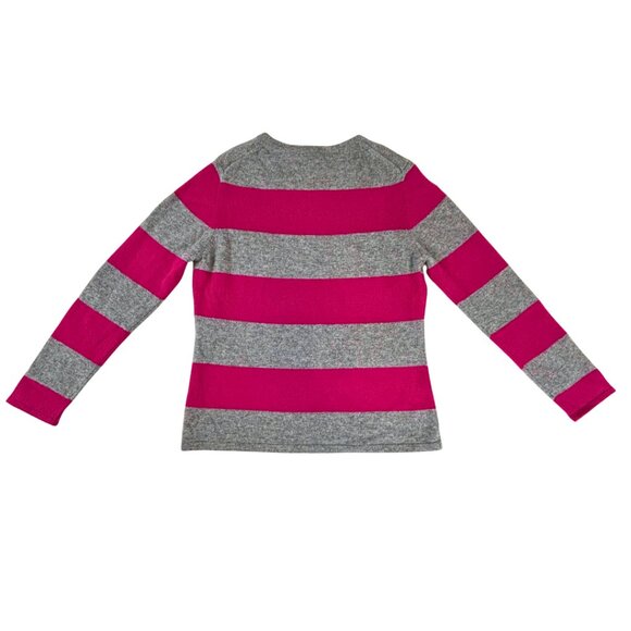 Fenn Wright Manson 100% 2-Ply Cashmere Pink & Gray Striped Crew Neck Sweater XL - Picture 2 of 6